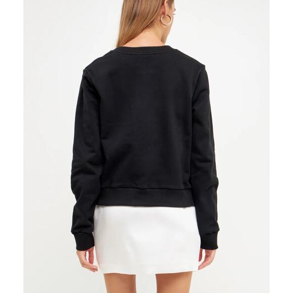 Endless Rose Sweatshirt Womens Small Black Bonjour Lettering Beads Pullover - Picture 3 of 12